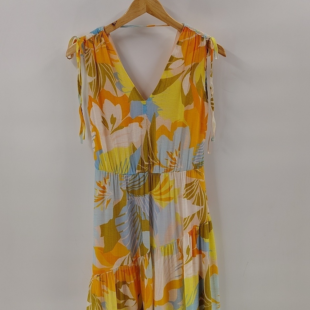 1. State Maxi Dress XS Yellow Floral Print Sleeveless Tropical Vacation Wear